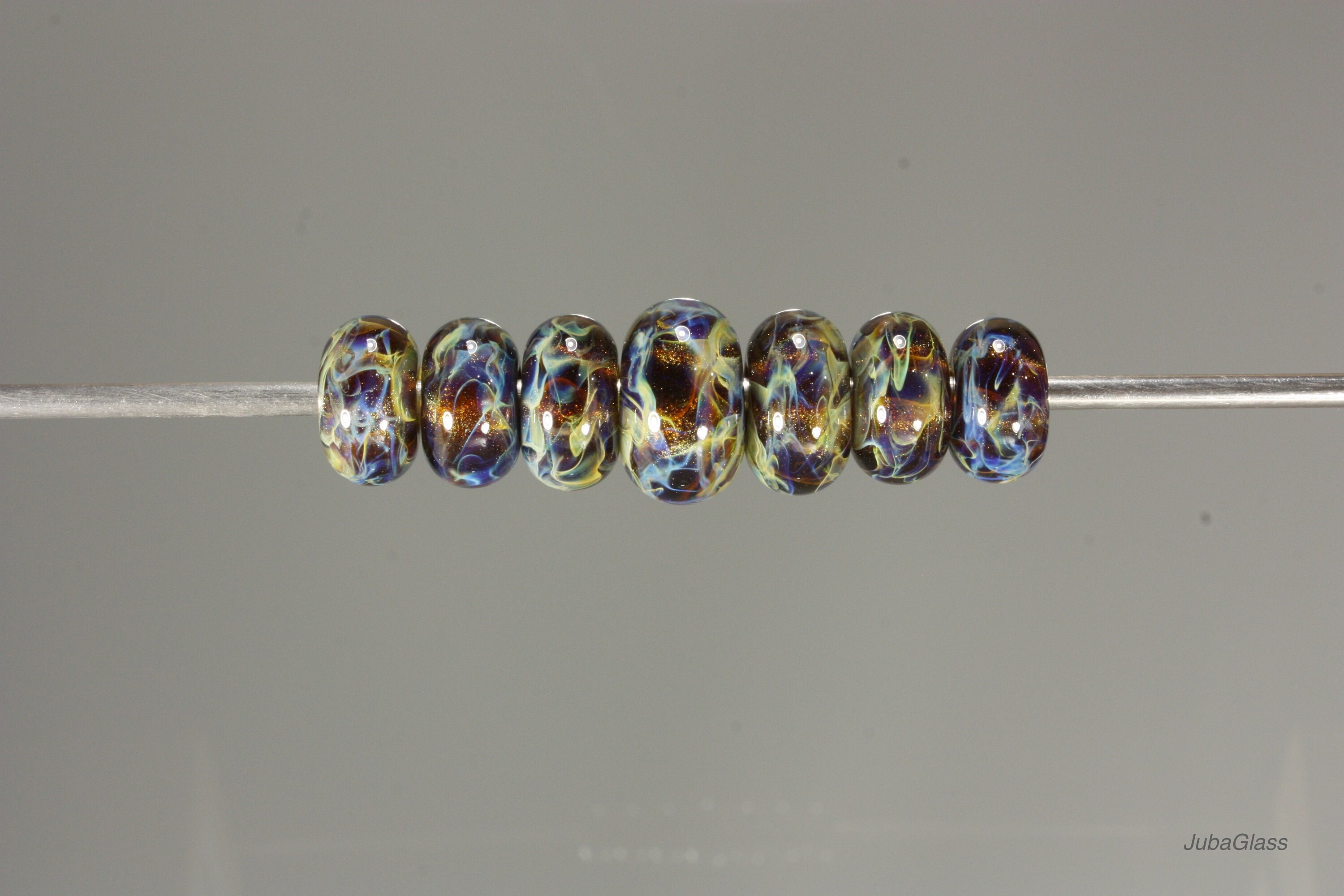 Lampwork Glass Boro Bead Set of 7 Artisan Handmade Juba