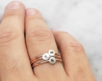 Tiny Initial Sterling silver Rose gold filled ring monogram kids jewelry Little Crumbs Disc ring