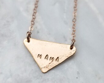 Small hammered triangle necklace mama in rose gold filled gold filled sterling silver custom stamping personalizable perfect new mom gift