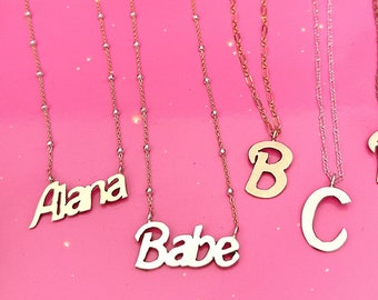 Doll Font Custom Name Necklace initial word gold filled sterling Silver rose gold filled