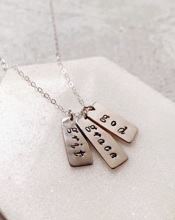 Three Vertical Bar Stamped Necklace 