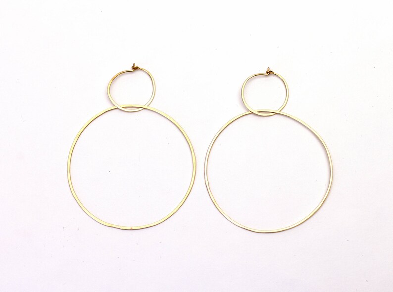 Double Hoops Round Gold filled Rose gold filled Sterling Silver Modern Hammered Light Statement Hoop Earrings image 2