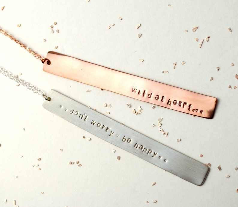 Vertical Long Bar custom silver rose gold necklace image 1