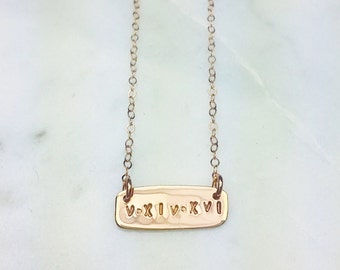 tiny little roman numeral bar necklace