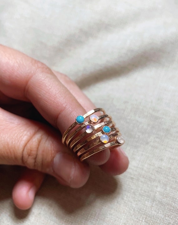 Bague superposable martelee avec pierre precieuse Etsy France