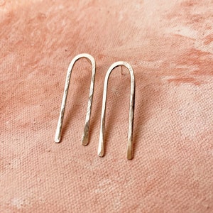 Long arch stud earrings brass rainbow hammered sterling silver posts maximalist minimalism arc gold