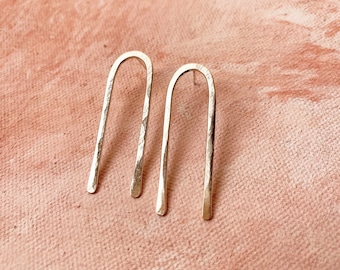 Long arch stud earrings brass rainbow hammered sterling silver posts maximalist minimalism arc gold