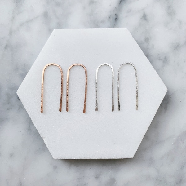 Mini Arch Hoops gold filled rose gold filled sterling silver earrings teeny tiny rectangle second hole threader hoop hammered geometric