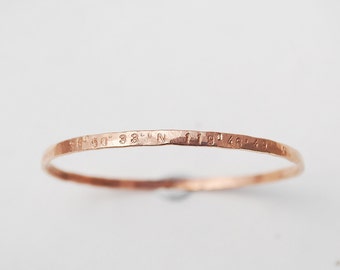 solid hammered bangle custom rose gold sterling silver coordinates bracelet