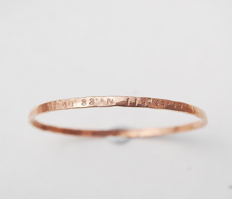 solid hammered bangle custom rose gold sterling silver coordinates bracelet image 1
