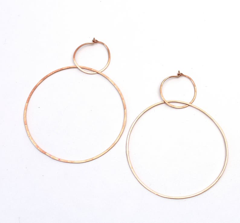 Double Hoops Round Gold filled Rose gold filled Sterling Silver Modern Hammered Light Statement Hoop Earrings image 4