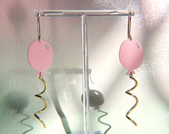 Party on America pink balloon earrings cotton candy brass gold filled anniversary birthday girl power earring