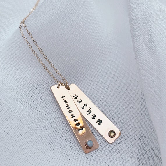 Gemstone Mom Birthstone Bar Necklace 