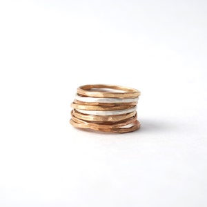 set of 6 hammered  skinny band rings