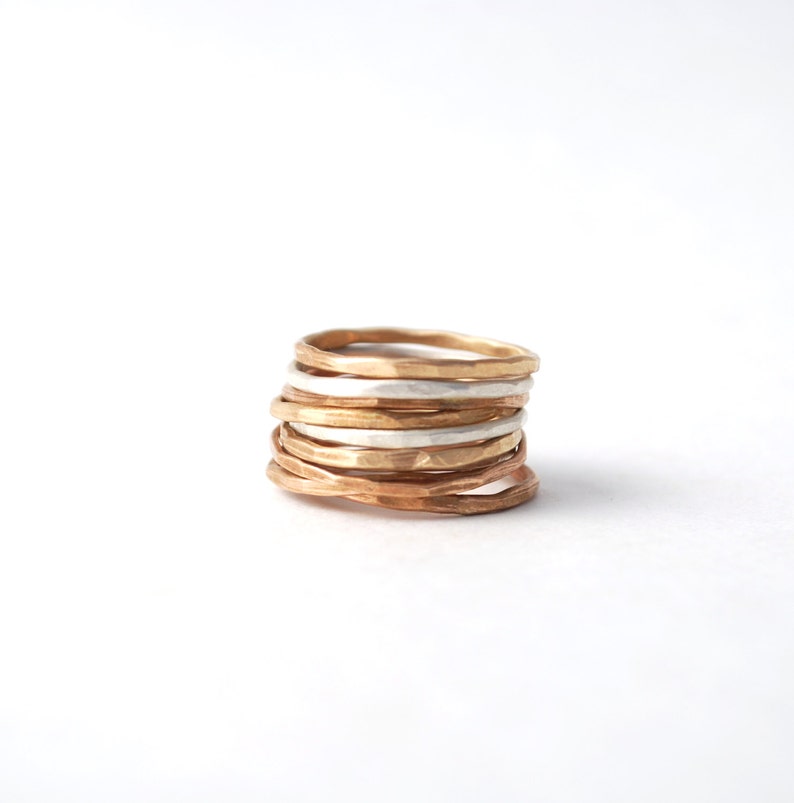 set of 6 hammered skinny band rings image 1