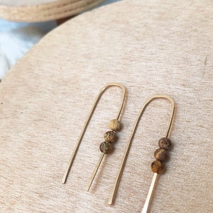 Midi arch hoops in picture jasper gold filled rose gold filled sterling silver modern light earrings fall autumn earthy dust rust earth image 2