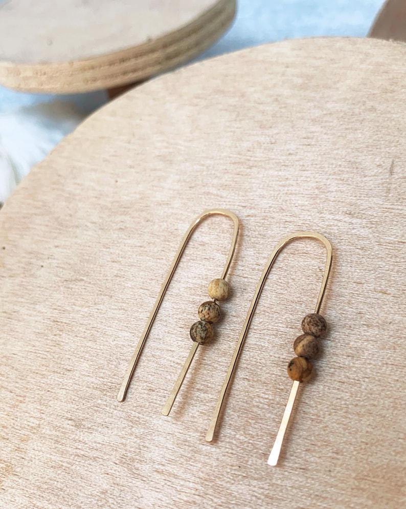 Midi arch hoops in picture jasper gold filled rose gold filled sterling silver modern light earrings fall autumn earthy dust rust earth image 2