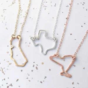 Californië Texas New York liefde aangepaste staat silhouet ketting goud roos gevuld sterling zilver