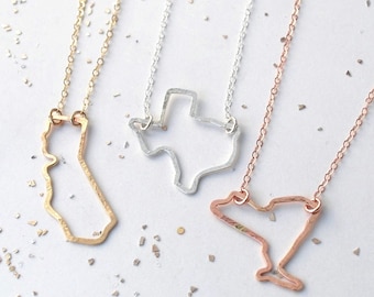 california texas new york love custom state silhouette necklace gold rose filled sterling silver