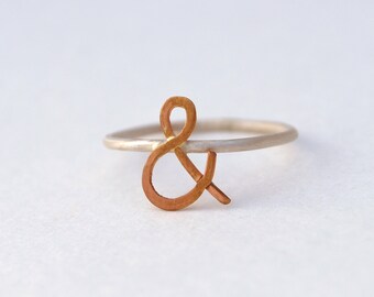 ampersand rose gold yellow gold Sterling silver ring