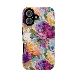 Violet Floral Palette Knife iPhone Tough Phone Cover, Magnetic Phone Case, Artistic Flower and Cute Floral Phone Case