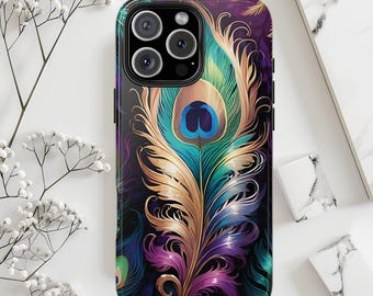 Chic Pfauenfeder Tough iPhone und Samsung Case | Filigranes Feder Etui | Bunte Vogelfedern | Pfauenfeder Eleganz