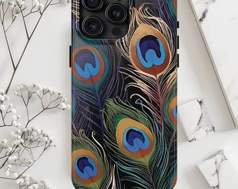 Elegant Peacock Feathers Tough iPhone and Samsung Phone Case |  Vibrant Peacock Feathers