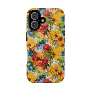 Floral Palette Knife iPhone Case, Fall Colors Tough Phone Cover, Magnetic Phone Case, Artistic Flower and Cute Floral Phone Case