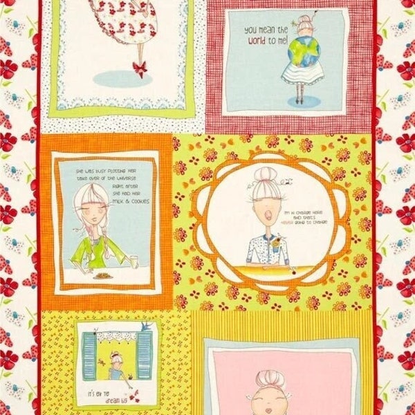 Cardigan girls fabric panel by monica lee for timeless treasures 100% cotton 'quilting quality'  uk seller c9058 inspirational quotes