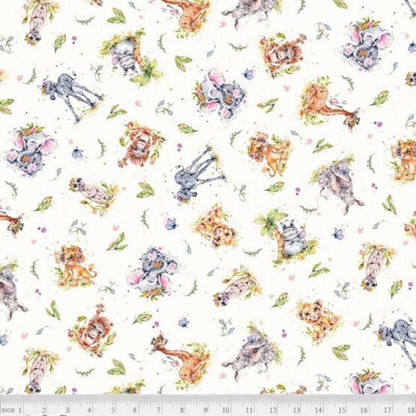 1/2 Metre Little Darlings Safari Animals Scatter by Sillier than Sally for P&B Textiles 100% Cotton Fabric 'Quilting Quality' UK Seller