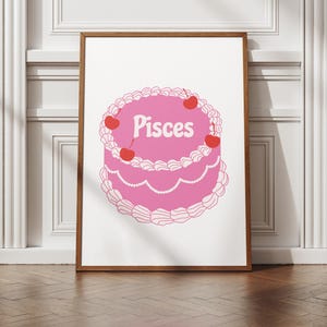 Pisces Art Print, Pisces Poster, Pisces Printable Art, Zodiac Pisces Cake Print, Pisces Wall Art, Pisces Zodiac Print, Vintage Cake Print.