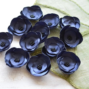 Satin fabric flowers, silk flower appliques, small satin roses, wedding flowers, bulk fabric flower embellishments (3pcs)- NAVY BLUE ROSES