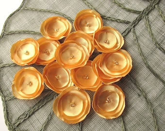 Sew on appliques, satin fabric flowers, flowers for weddings, flowers for headbands, artificial flowers (15pcs)- BRIGHT YELLOW BLOSSOMS