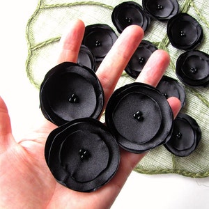 Small fabric flowers, satin flower appliques, table decorations, wedding flowers, wholesale silk flowers for crafts 15pcs BLACK BLOSSOMS image 4