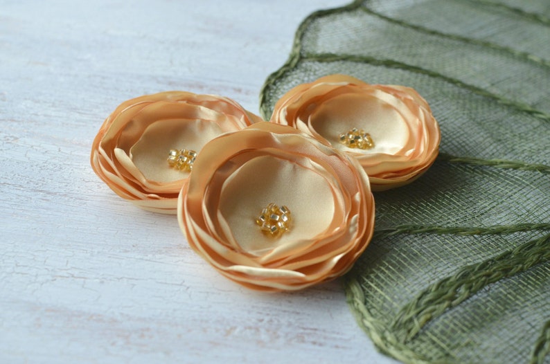 Corsage flowers, wedding flowers, mellow yellow roses, silk flowers, large satin flowers, rose flower appliques 3pcs BUTTERCREAM YELLOW image 5