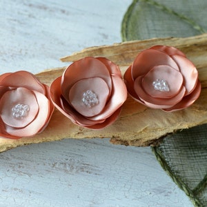 Satin fabric flowers, silk flower appliques, small satin roses, satin wedding flowers, bulk flower embellishment 3pcs NUDE BLUSH ROSES image 1