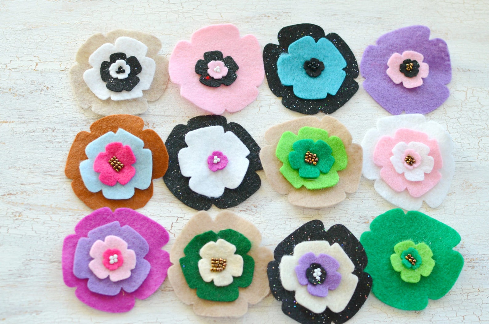 Die Cut Flowers Felt Flower Appliques Felt Fabric Flowers Etsy