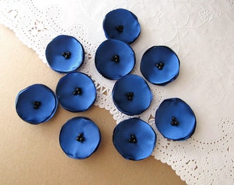 Satin fabric handmade sew on mini flower appliques, dark blue flowers, tiny fabric flowers, small silk poppies (10pcs)- ROYAL BLUE POPPIES