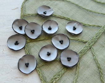 Small handmade fabric sew on flower appliques, fabric flowers for crafts, mini satin poppies, wholesale flowers (10pcs)- GRAY POPPIES