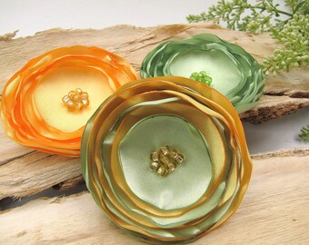 Wholesale flowers, silk satin flowers, fabric rose appliques, large fabric flowers, flowers for weddings (3pcs)- YELLOW and LIME GREEN