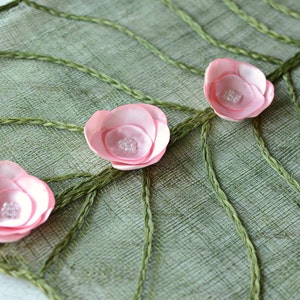 Satin fabric flowers, silk flower appliques, small satin roses, wedding flowers, bulk fabric flower embellishments 3pcs BABY PINK ROSES image 2