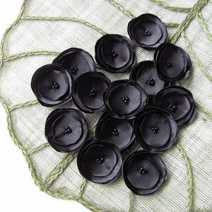 Small fabric flowers, satin flower appliques, table decorations, wedding flowers, wholesale silk flowers for crafts 15pcs BLACK BLOSSOMS image 1