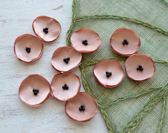 Small handmade fabric sew on flower appliques, fabric flowers for crafts, mini satin poppies, wholesale flowers (10pcs)- NUDE BLUSH POPPIES