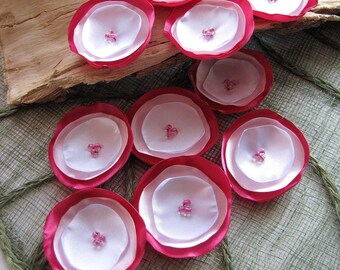 Handmade appliques, satin fabric sew on flowers, fabric flowers bulk, wedding embellishments, pink ombre flowers (10pcs)- SHADES OF PINK