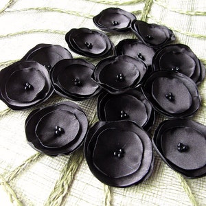 Small fabric flowers, satin flower appliques, table decorations, wedding flowers, wholesale silk flowers for crafts 15pcs BLACK BLOSSOMS image 2