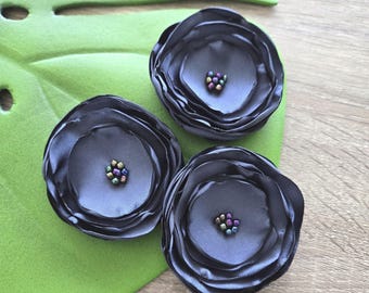 Handmade large satin flower appliques, fabric flowers bulk, fake flowers, flowers for vases, bridal flowers (3pcs)- DUSTY BLUE BLOSSOMS
