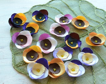 Fabric flower appliques, satin flower embellishment, floral supply, fabric flowers for crafts, silk flowers bulk (16pcs)- ASSORTED PANSIES