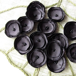 Small fabric flowers, satin flower appliques, table decorations, wedding flowers, wholesale silk flowers for crafts 15pcs BLACK BLOSSOMS image 5