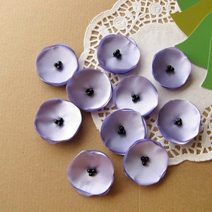 Handmade appliques, satin fabric sew on mini flowers, tiny fabric flowers, flowers for headbands (10pcs)- PERIWINKLE / LAVENDER POPPIES