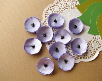 Handmade appliques, satin fabric sew on mini flowers, tiny fabric flowers, flowers for headbands (10pcs)- PERIWINKLE / LAVENDER POPPIES